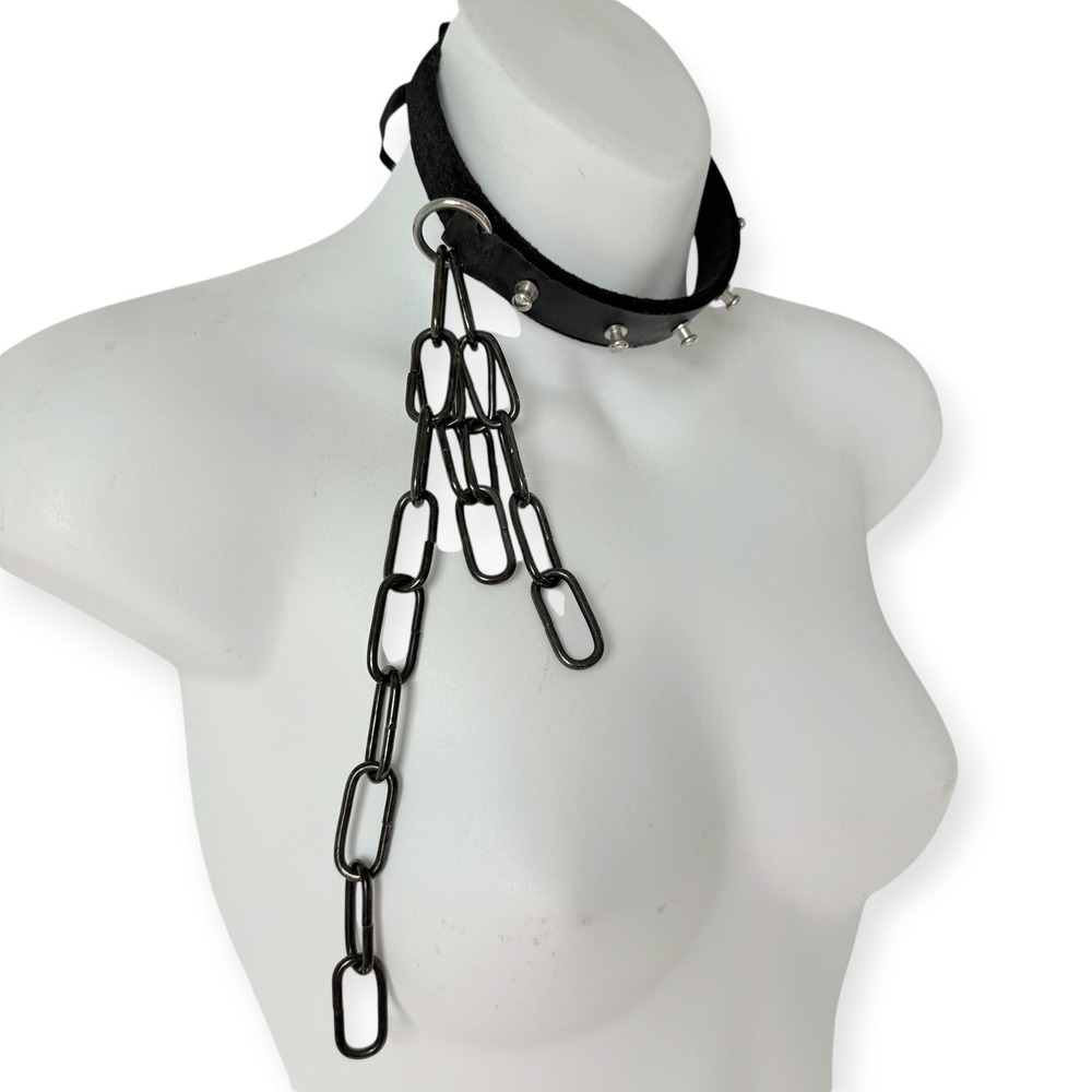 Studded Black Goth Choker Necklace Womens Faux Leather Chain Alt Costume Punk